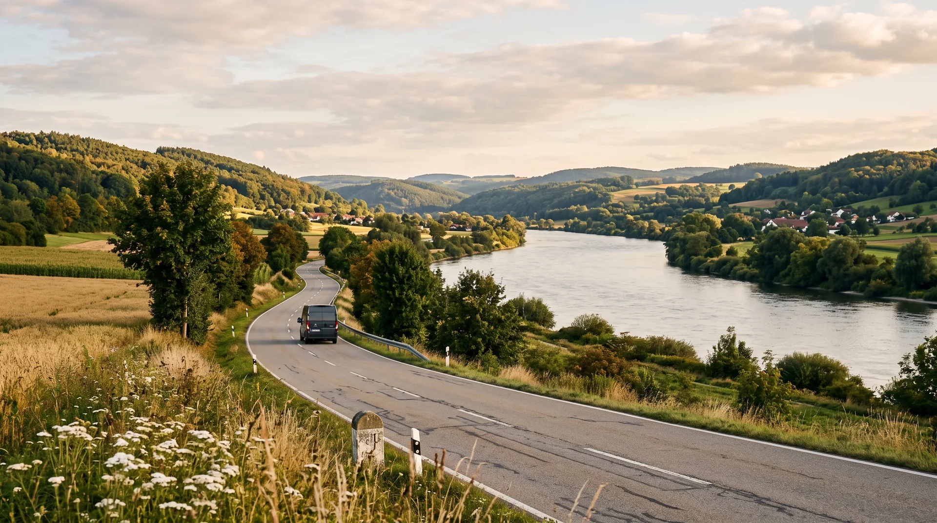 Landstraße entlang der Donau zwischen Wörth und Regensburg